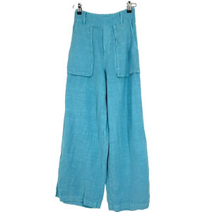 Young Fabulous & Broke Blue Cropped Linen Blend Pants Wide Leg Pockets Size S